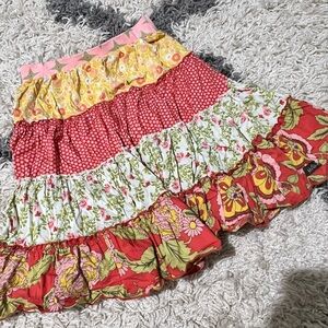 Matilda Jane Serendipity Size 6 Tiered Floral Ruffle Skirt in Pink, Red & Yellow
